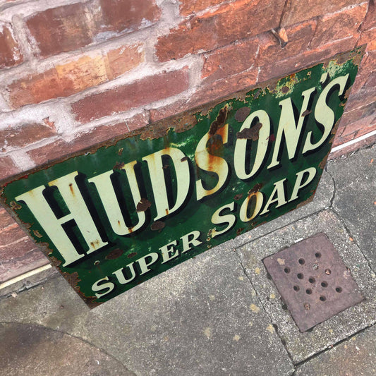 Vintage-Style 'Hudson's Super Soap' sign against a brick wall from Vintage Whippet