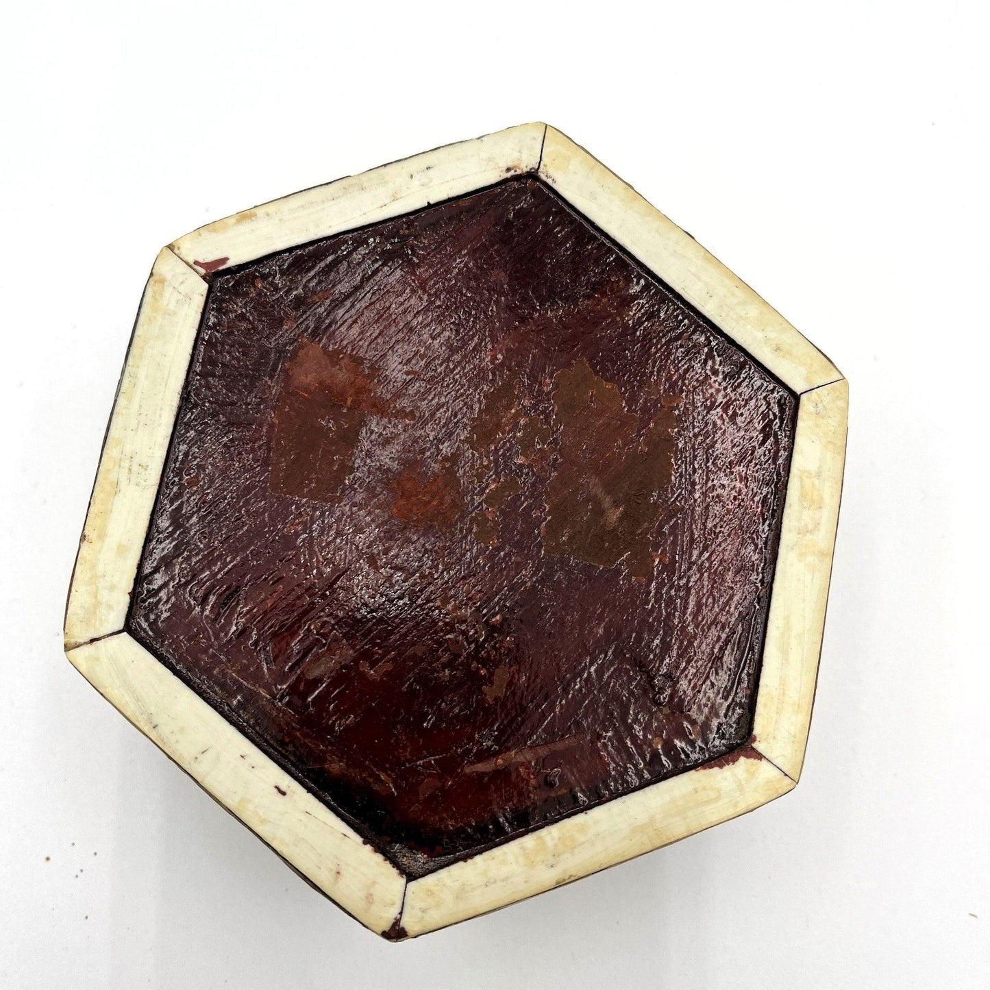 Vintage hexagonal mosaic box, crafted in the Middle East