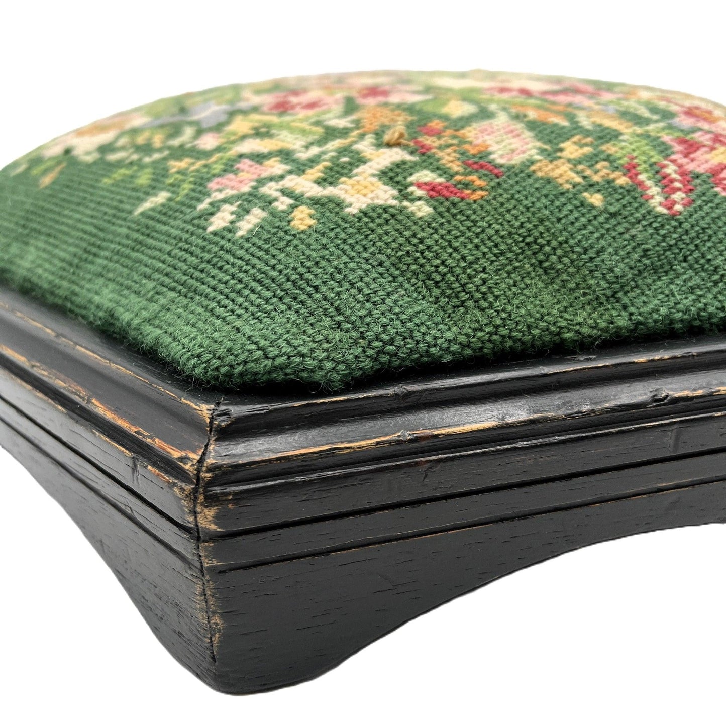 Hexagonal needlepoint stool with floral design