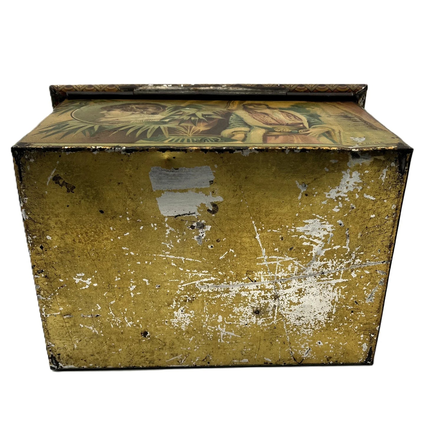 This is a Vintage early 1900s, Moss Rimmington and Co Mustart Tin, Selby Works, West Riding Mills. On the sides of the tin, there are lithographic images of plays and their characters.