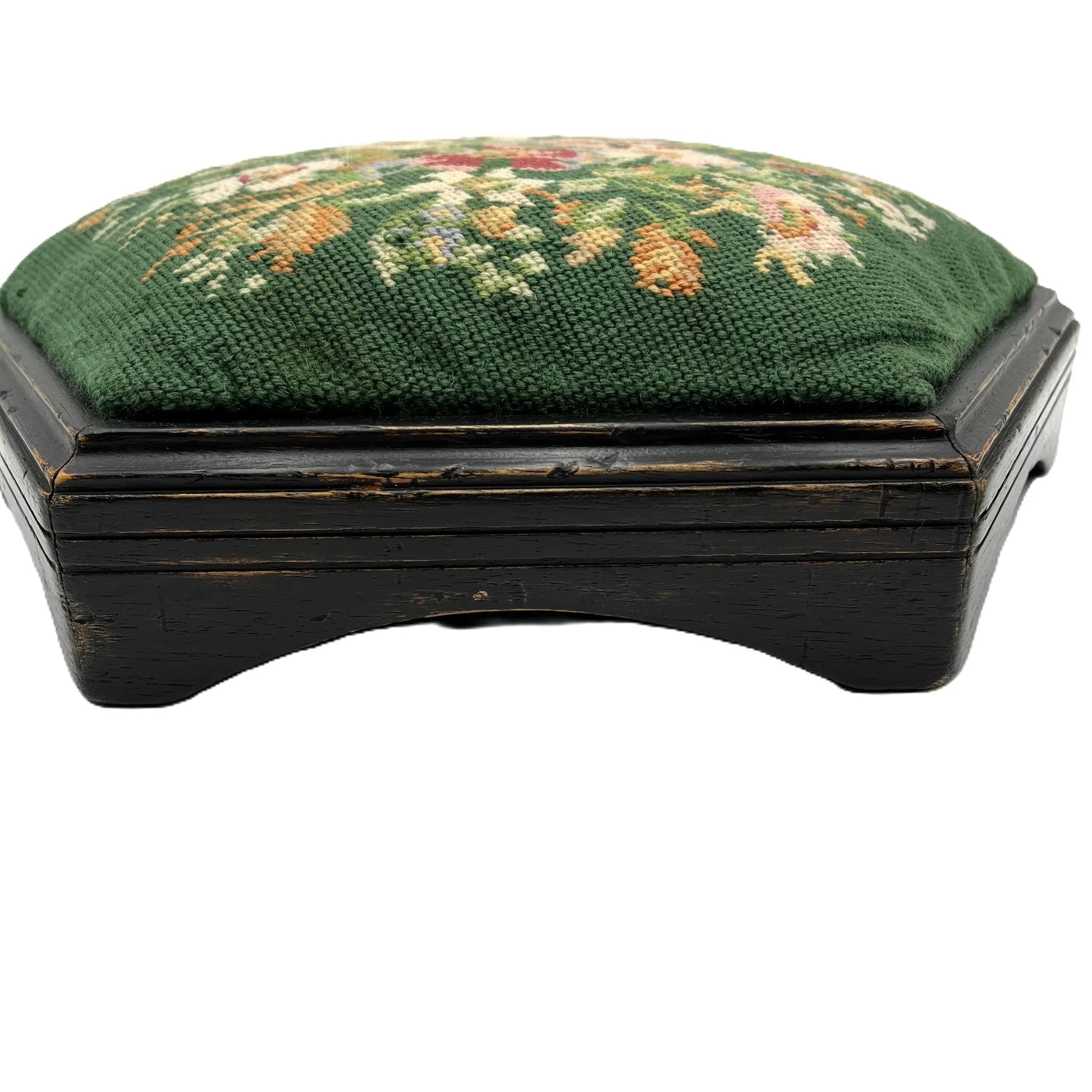 Hexagonal needlepoint stool with floral design