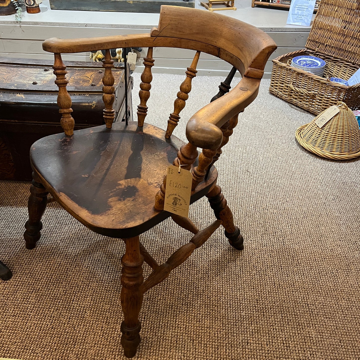 Antique Lancashire and Yorkshire Station Masters Chair in lovely timeworn condition