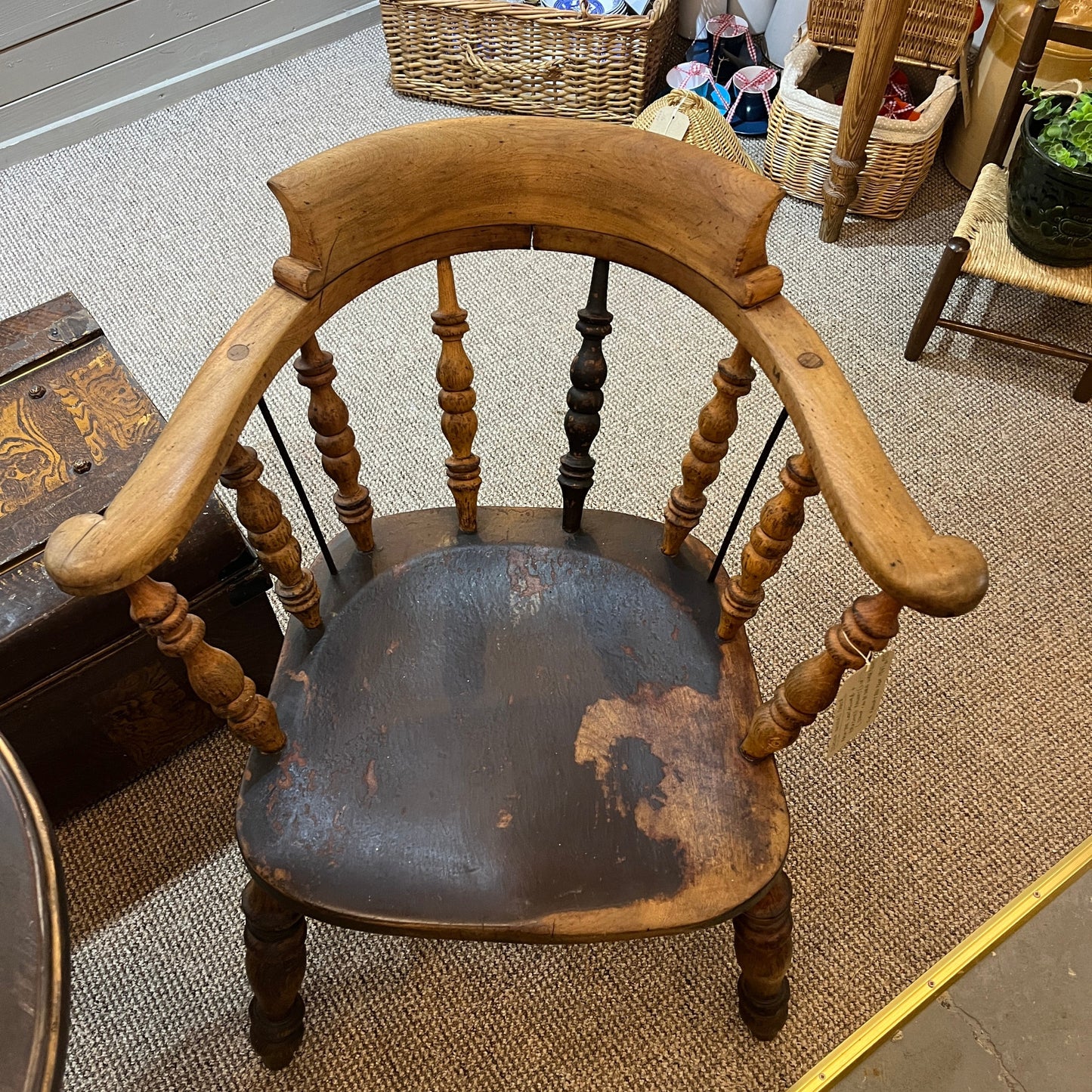 Antique Lancashire and Yorkshire Station Masters Chair in lovely timeworn condition