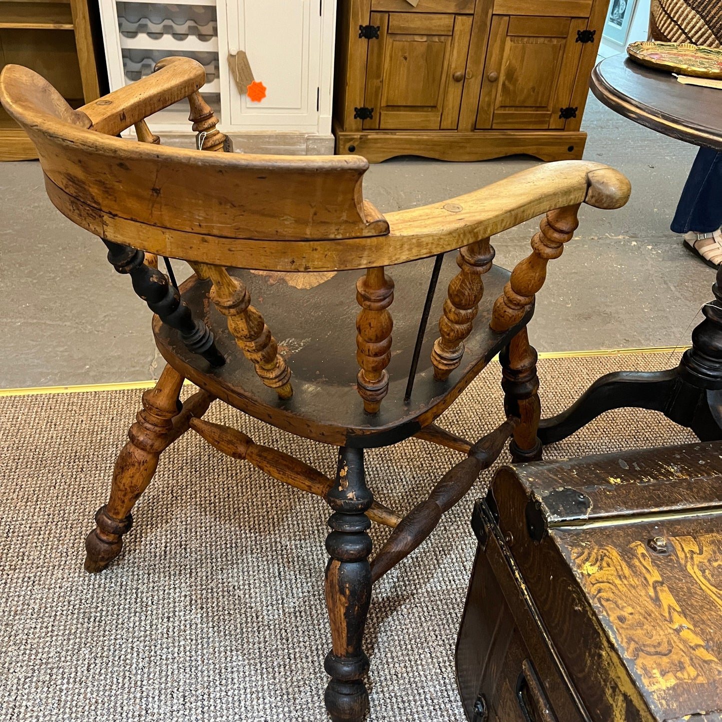 Antique Lancashire and Yorkshire Station Masters Chair in lovely timeworn condition
