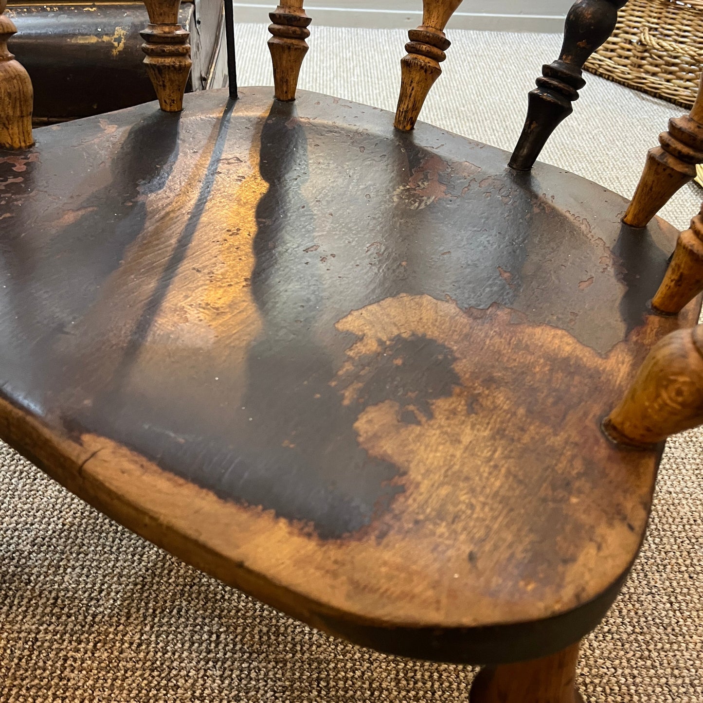 Antique Lancashire and Yorkshire Station Masters Chair in lovely timeworn condition