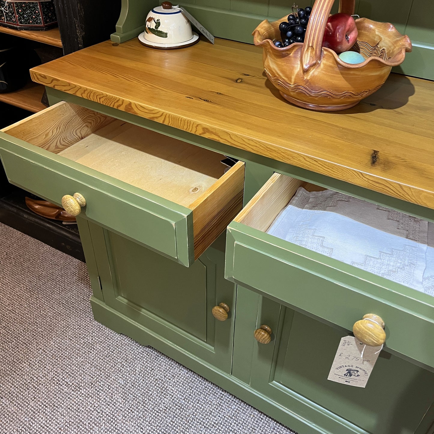 Vintage Olive Painted Lightly Distressed Welsh Dresser