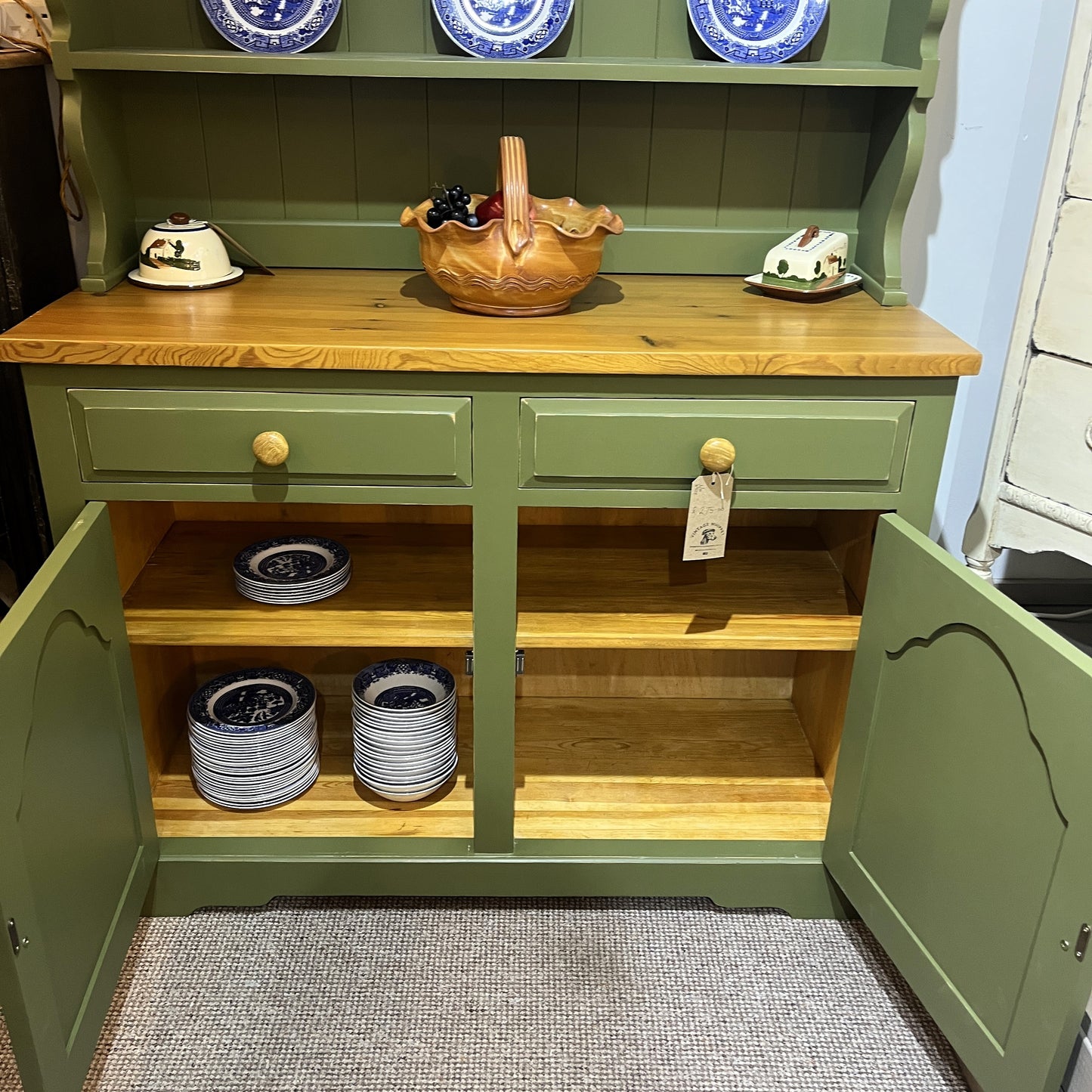 Vintage Olive Painted Lightly Distressed Welsh Dresser