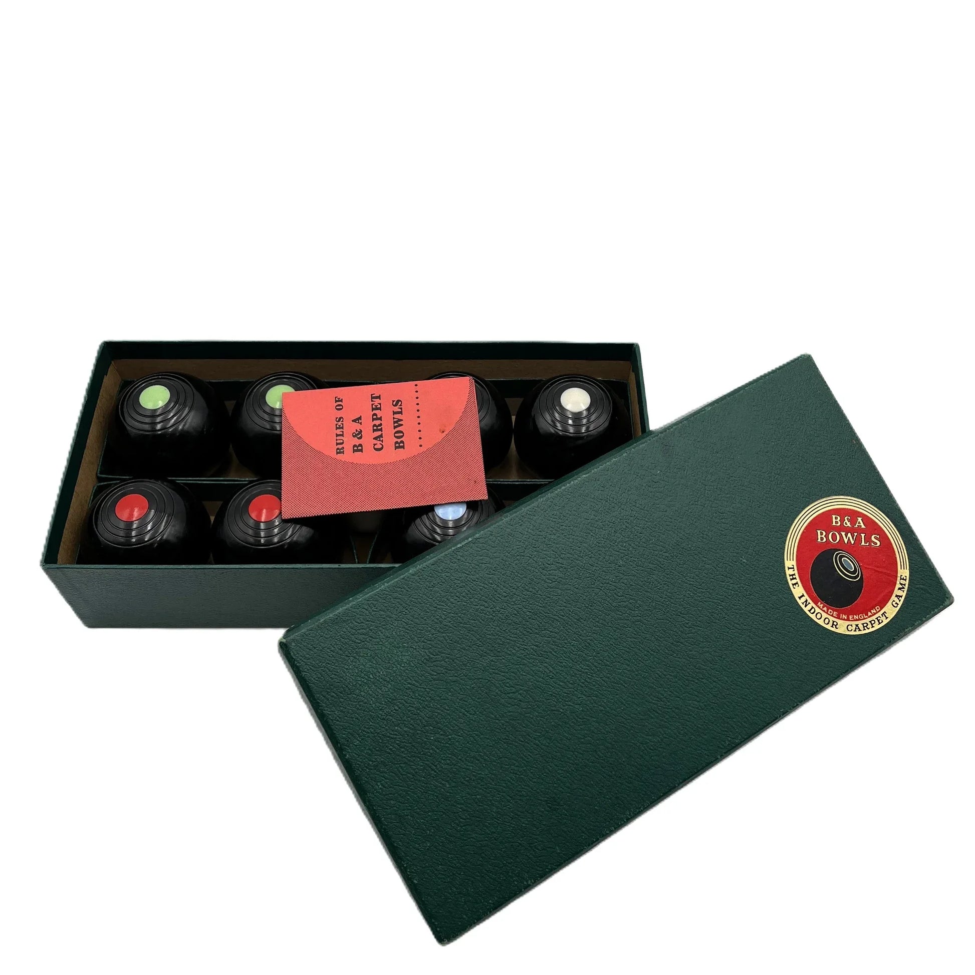 This is a vintage B&A Home Carpet Bowls set, a miniaturized version of lawn bowls designed for indoor play. 
Manufactured by the British company Banda, these sets are often considered collectibles. 
