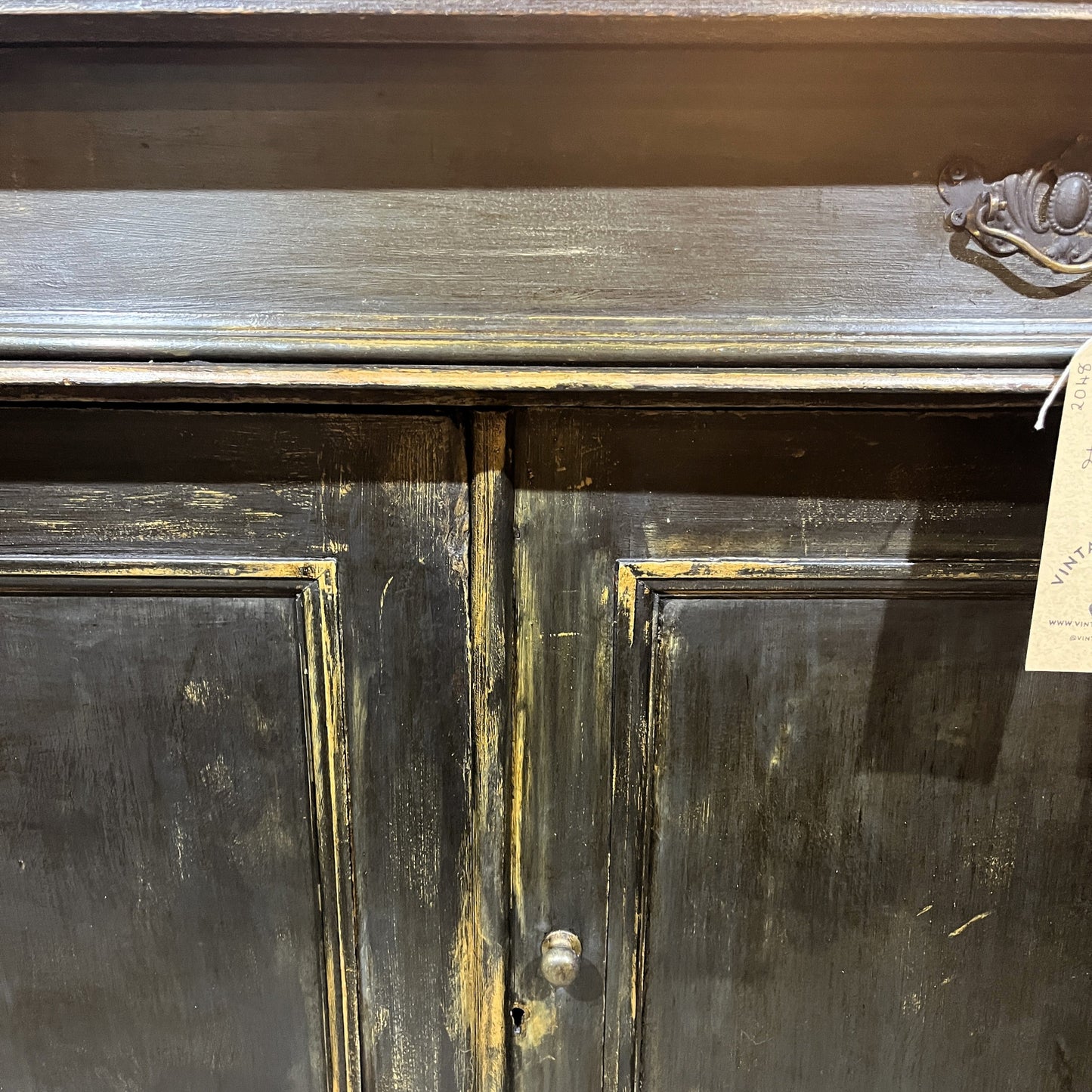 This is an old vintage painted sideboard. It has been cleaned inside and out, properly prepared, and the exterior painted with a paint finish to give an aged patina effect.