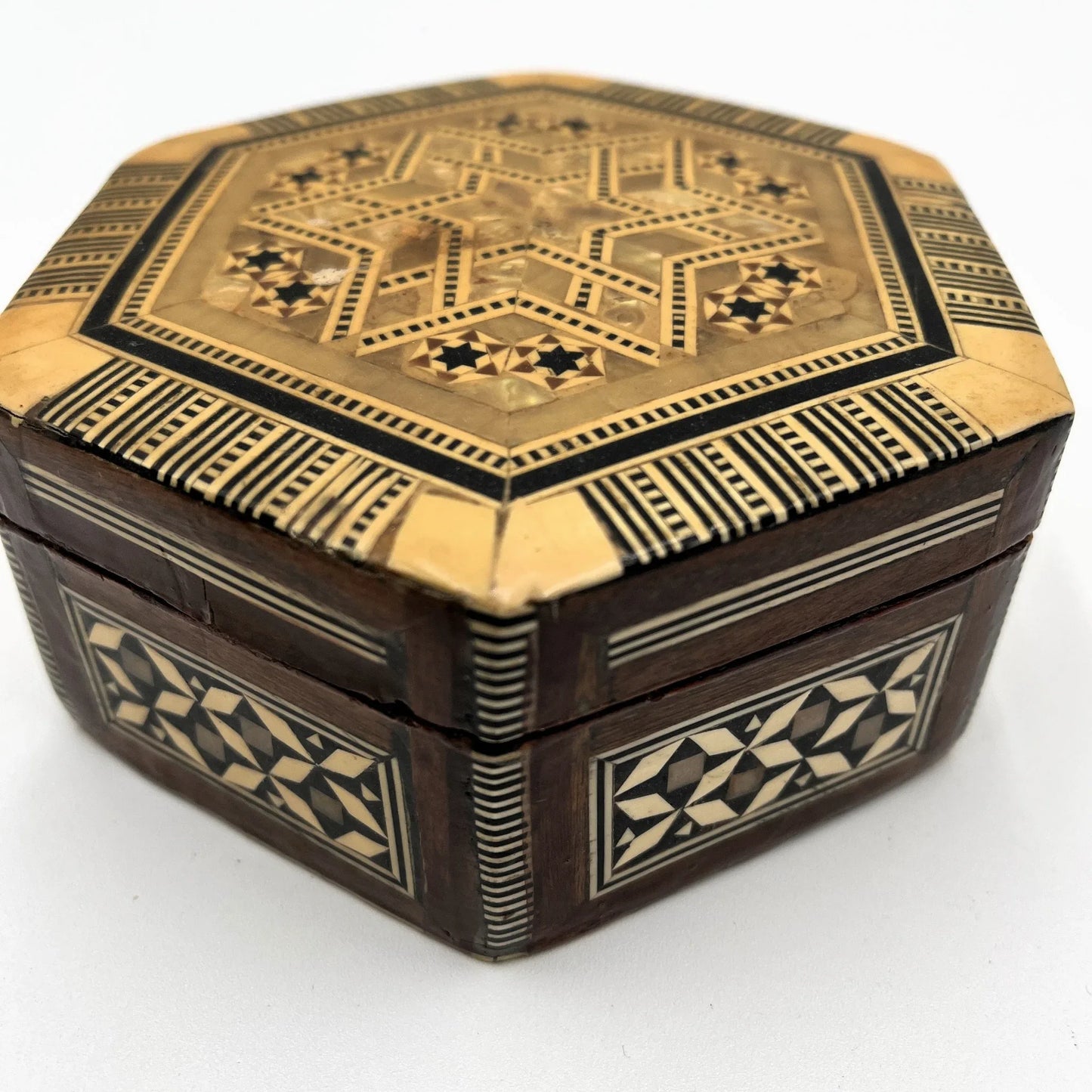 Vintage hexagonal  mosaic box,  crafted in the Middle East 