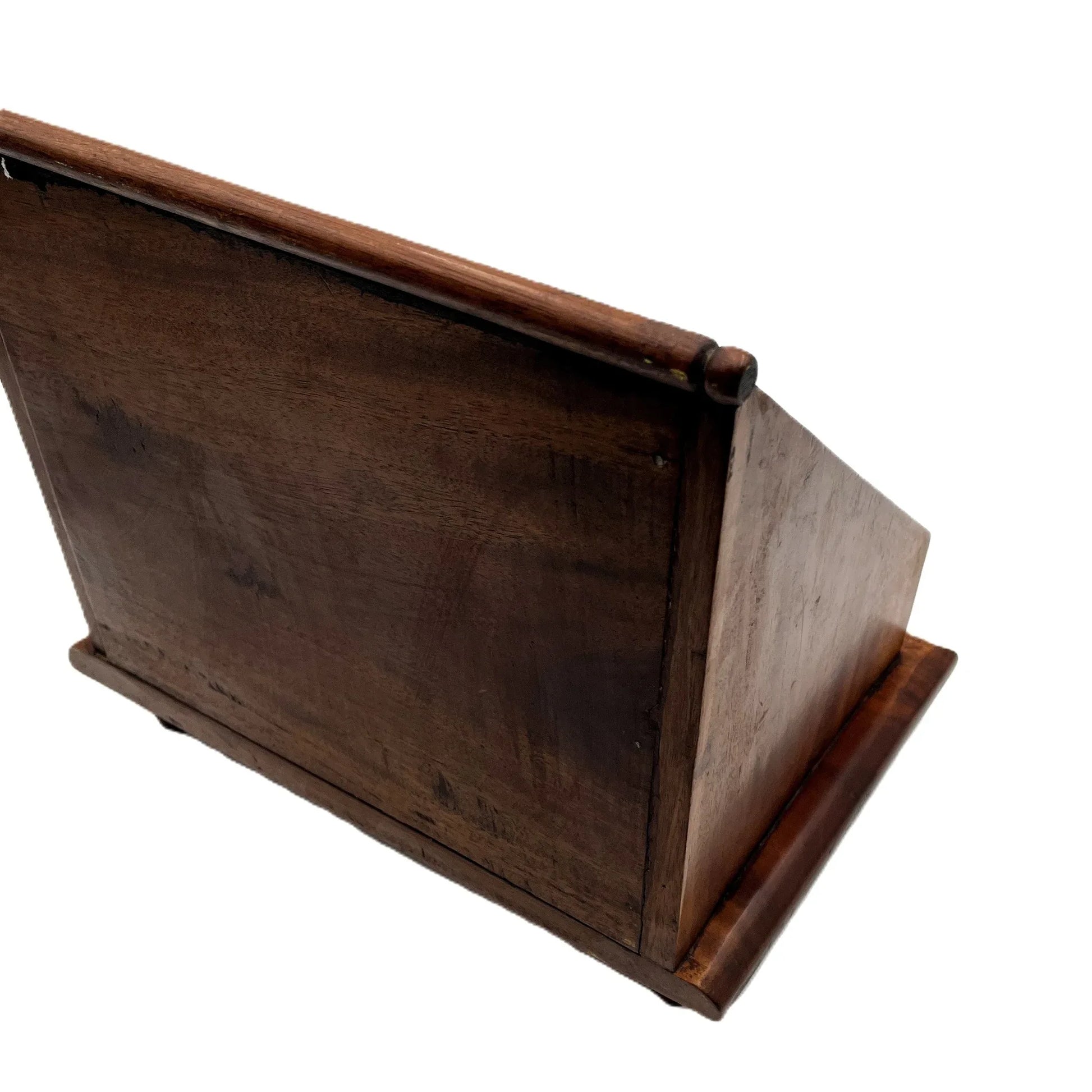 This is a vintage Mahogany Letter Rack Writing Desk Tidy. Raised on small feet, it has eight compartments and a drawer to the front. 