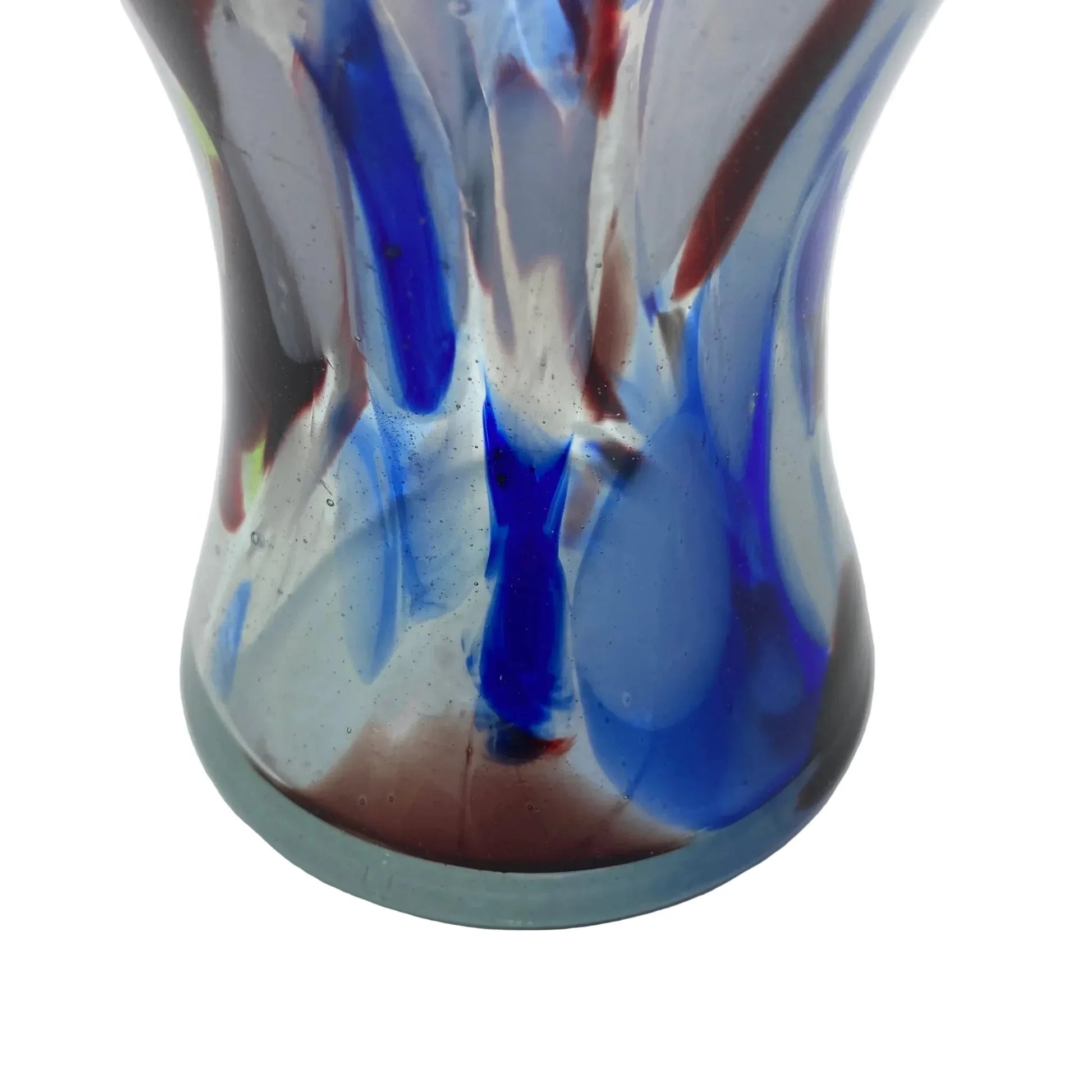 While this style is frequently attributed to Murano (Italy) due to its vibrant colours and handcrafted look, it is also highly characteristic of Bohemian/Czech art glass from the mid-20th century.