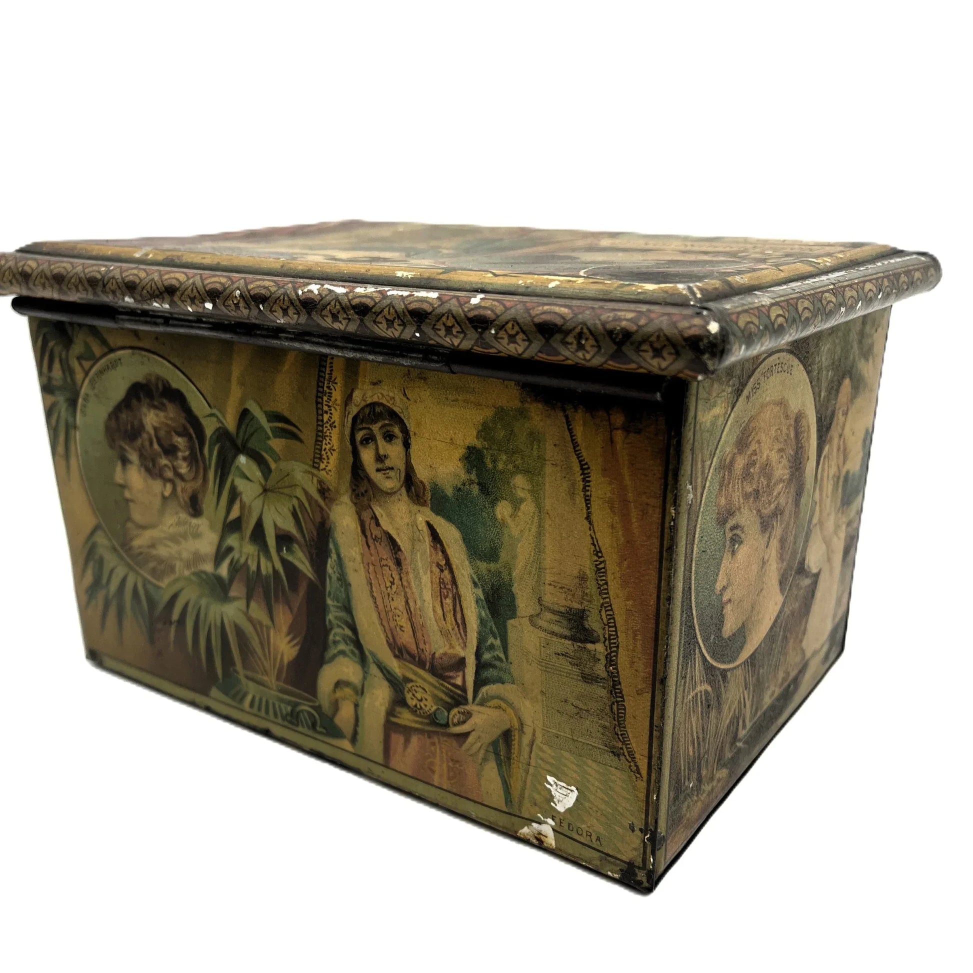 This is a Vintage early 1900s, Moss Rimmington and Co Mustart Tin, Selby Works, West Riding Mills. On the sides of the tin, there are lithographic images of plays and their characters.