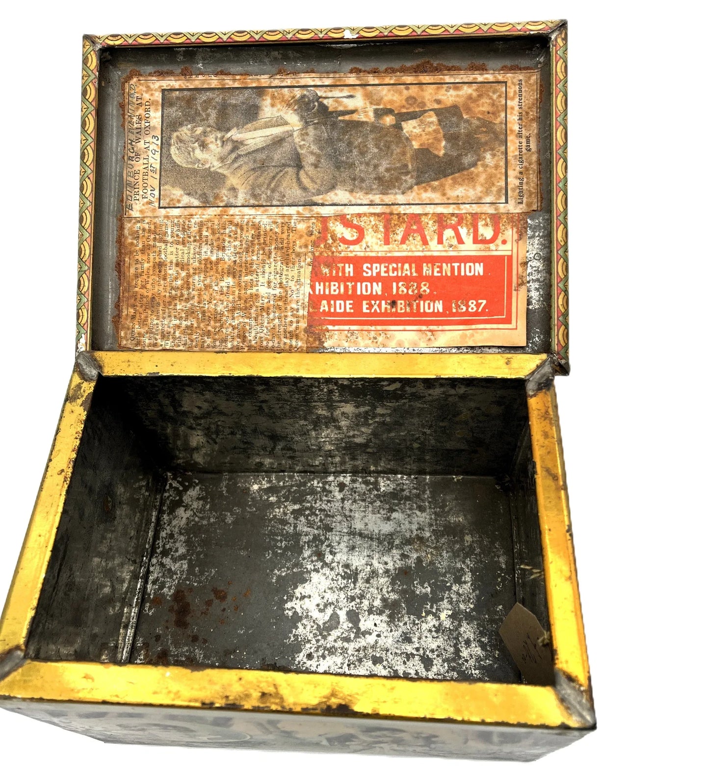 This is a Vintage early 1900s, Moss Rimmington and Co Mustart Tin, Selby Works, West Riding Mills. On the sides of the tin, there are lithographic images of plays and their characters.