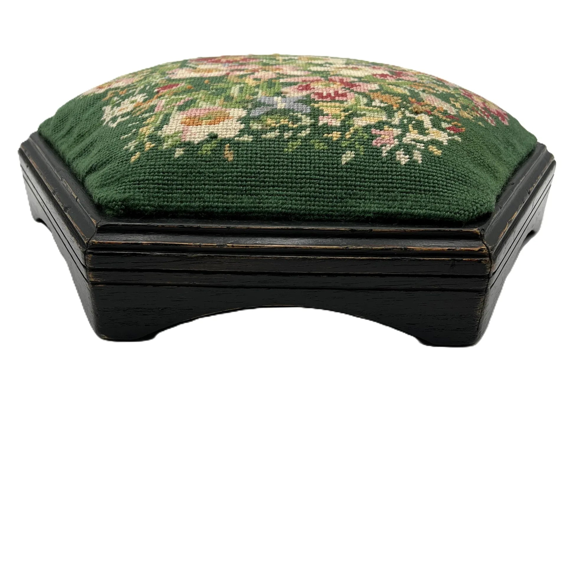 Hexagonal needlepoint stool with floral design