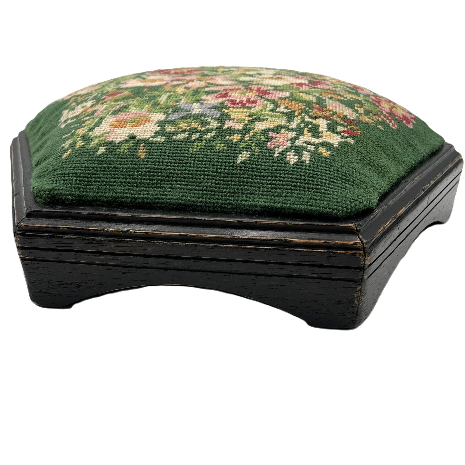 Hexagonal needlepoint stool with floral design