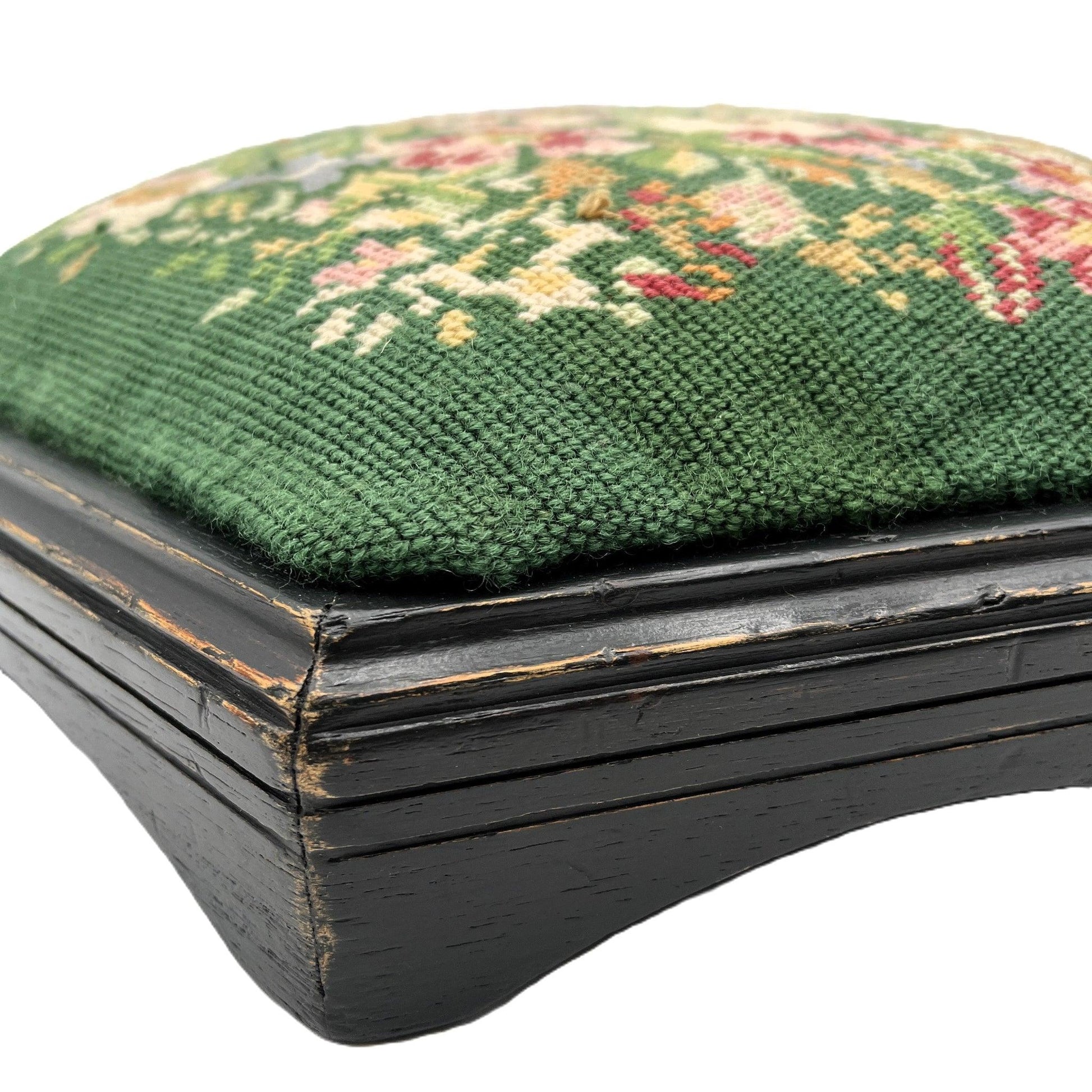 Hexagonal needlepoint stool with floral design