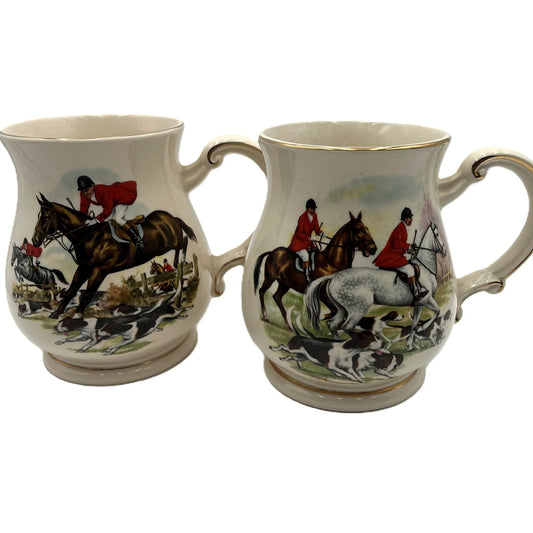 These  items are vintage Sadler England hunting scene mugs, often referred to as tankards or beer steins.