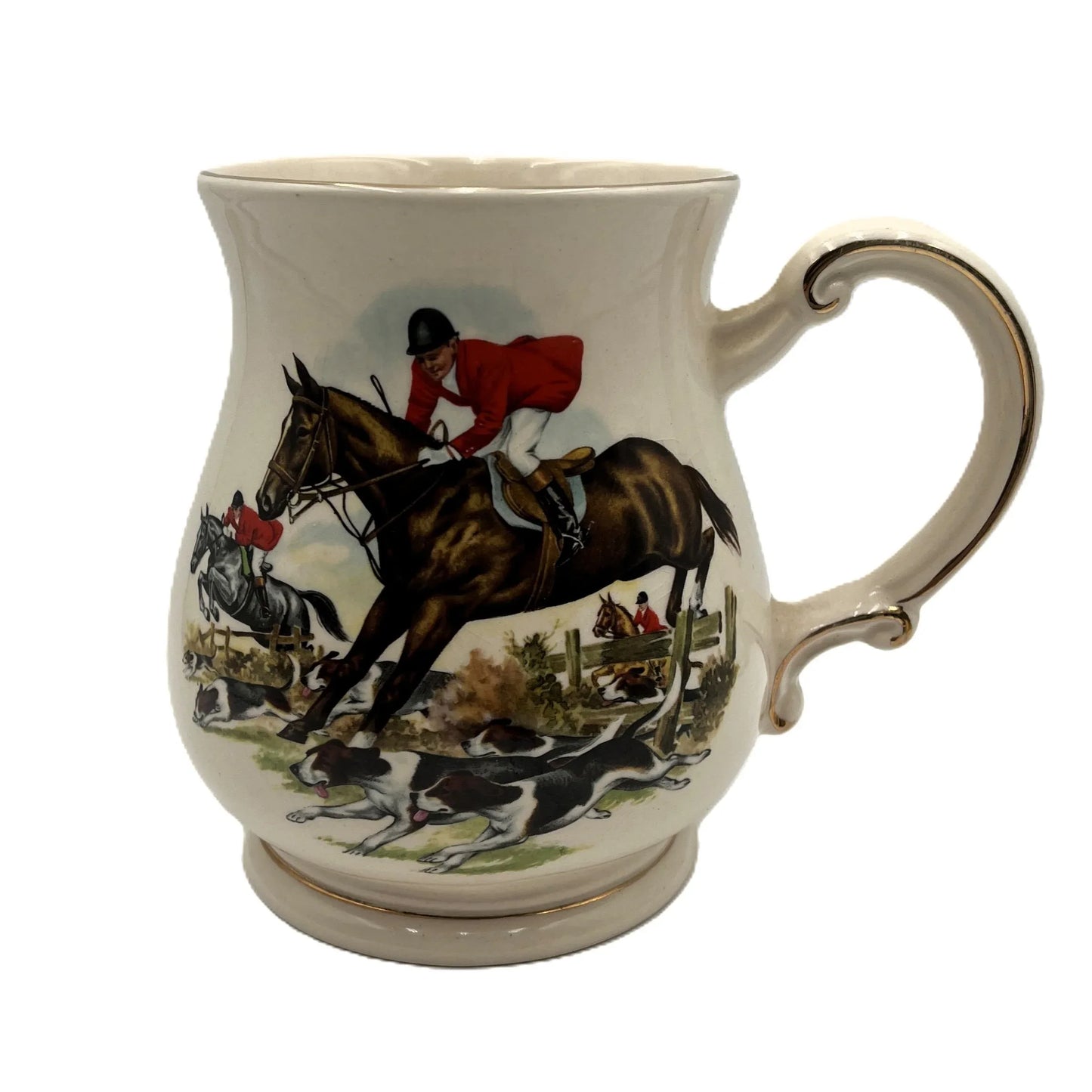 These  items are vintage Sadler England hunting scene mugs, often referred to as tankards or beer steins.