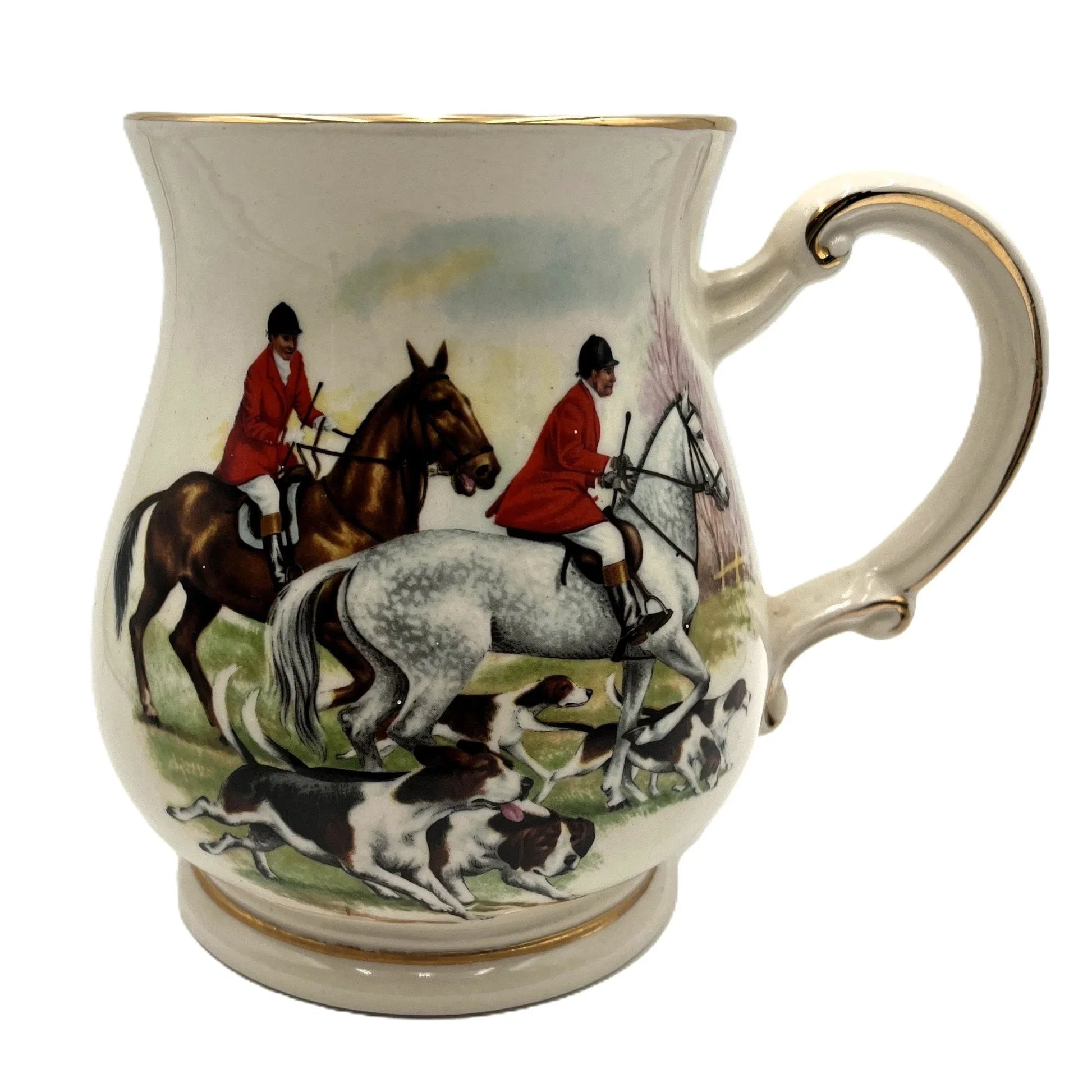 These  items are vintage Sadler England hunting scene mugs, often referred to as tankards or beer steins.