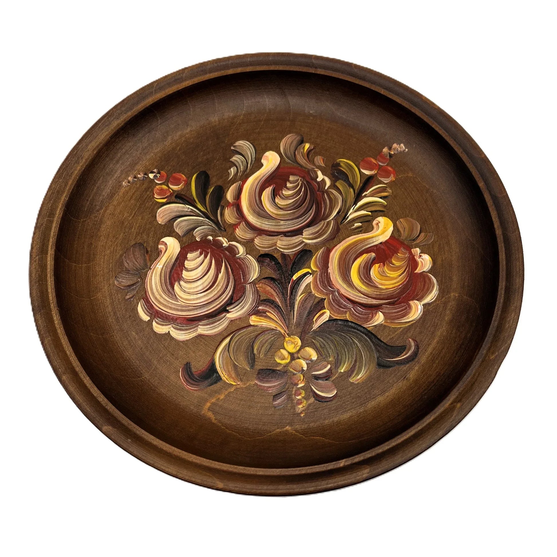 These are a set of 3 Vintage Wooden Hand Painted Decorative wall plates. Painted, I believe in a Norwegian Style with multicolour flower designs, 