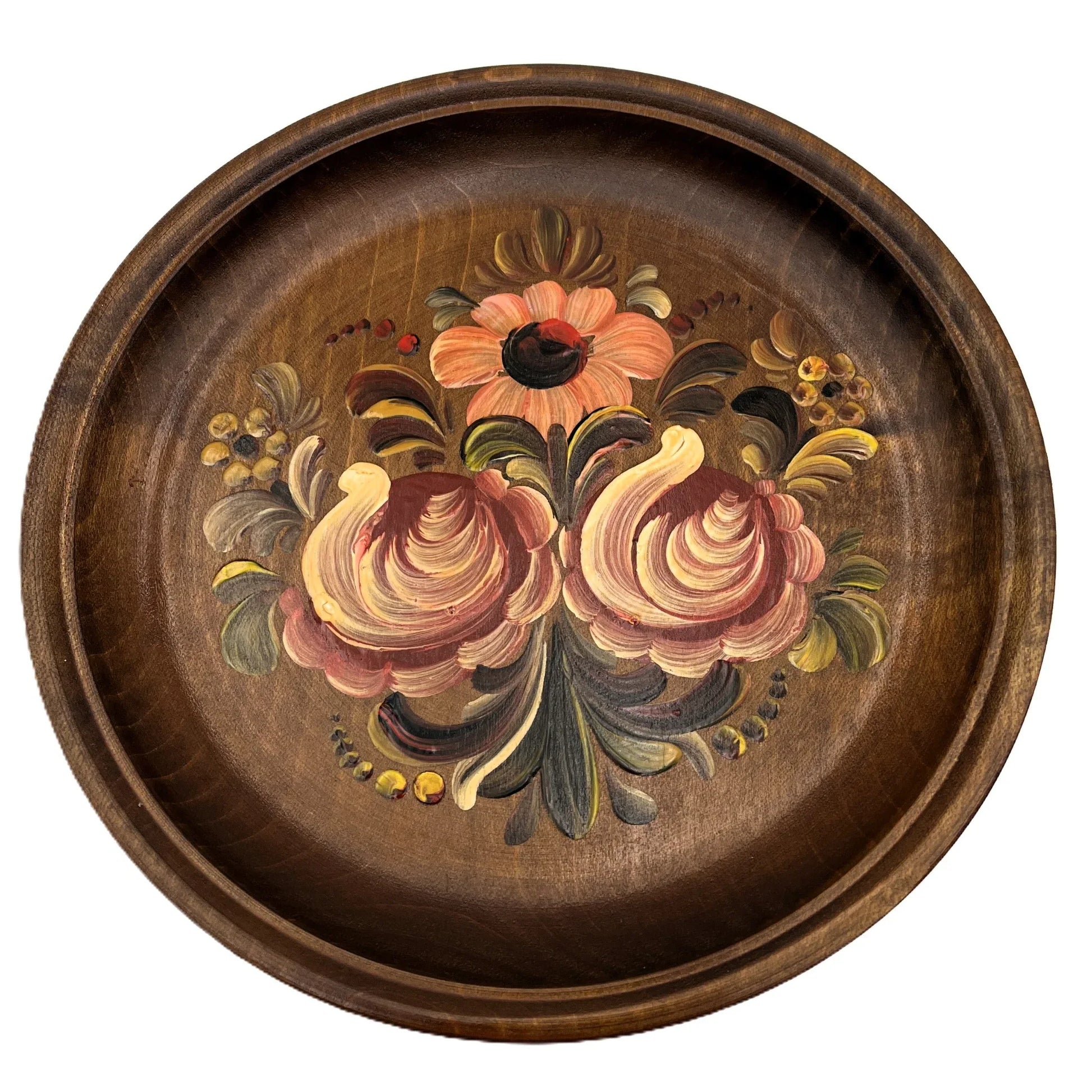 These are a set of 3 Vintage Wooden Hand Painted Decorative wall plates. Painted, I believe in a Norwegian Style with multicolour flower designs, 