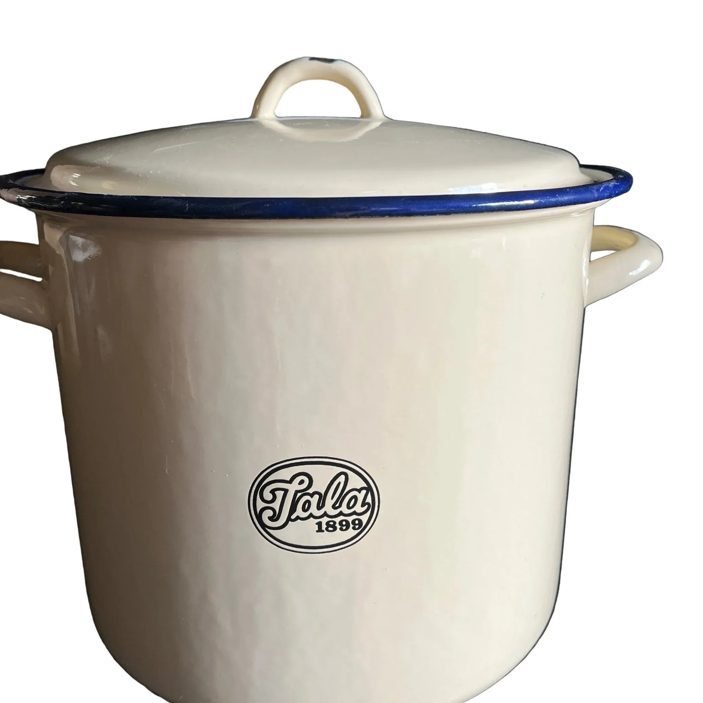 vintage 1899 Tala large round lidded pastel yellow enamel bread bin