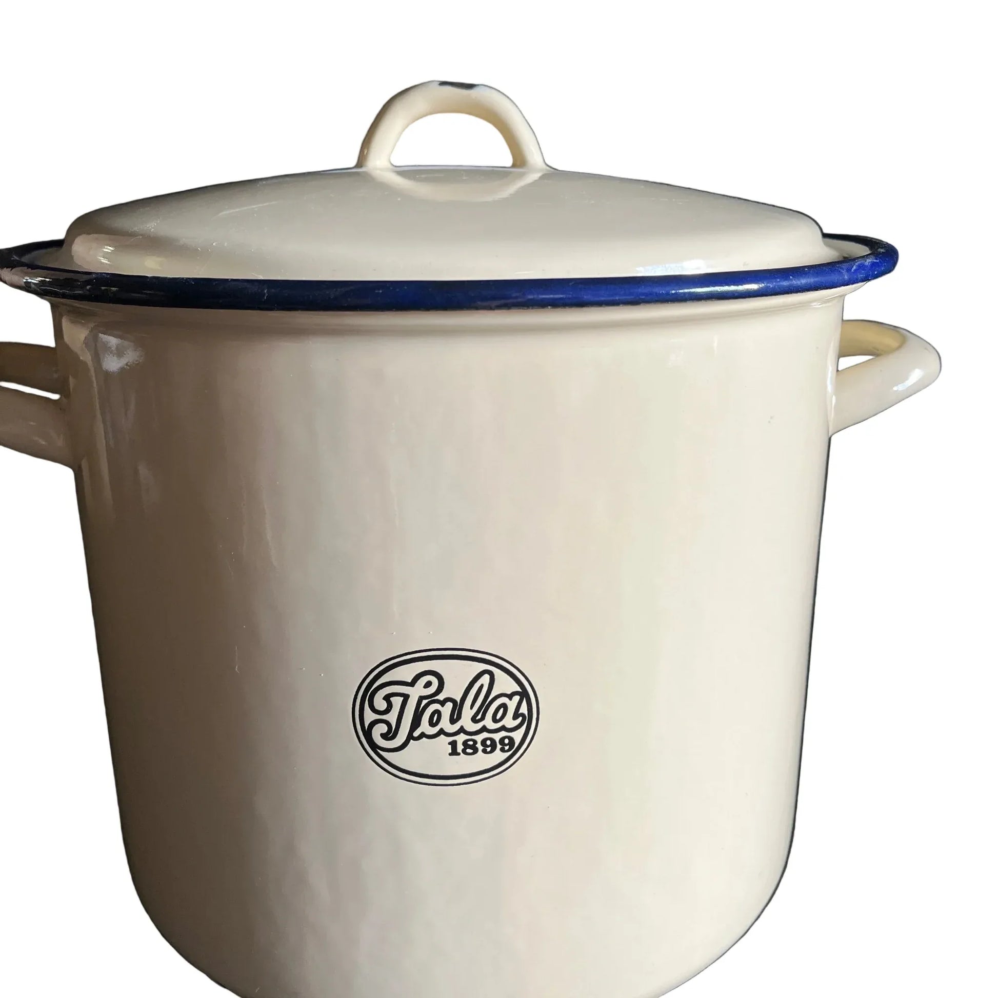 vintage 1899 Tala large round lidded pastel yellow enamel bread bin