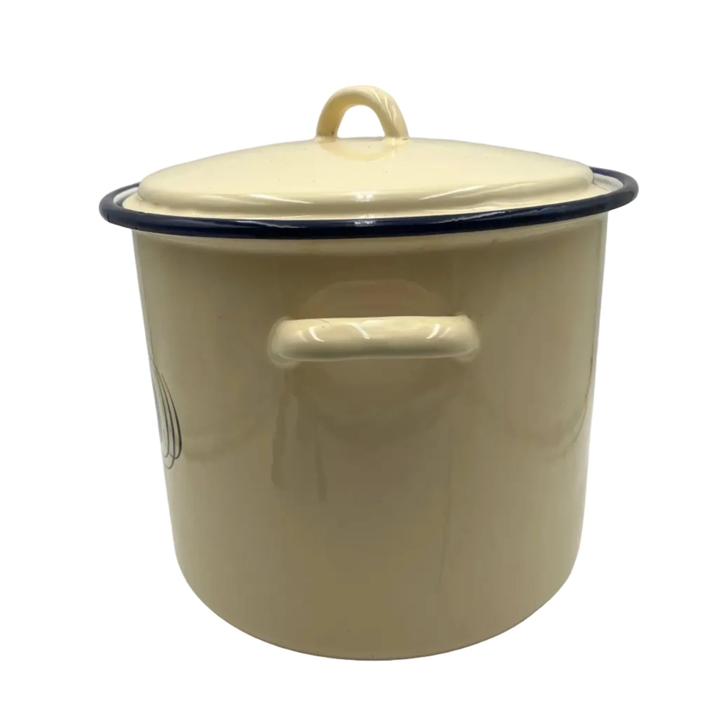 vintage 1899 Tala large round lidded pastel yellow enamel bread bin