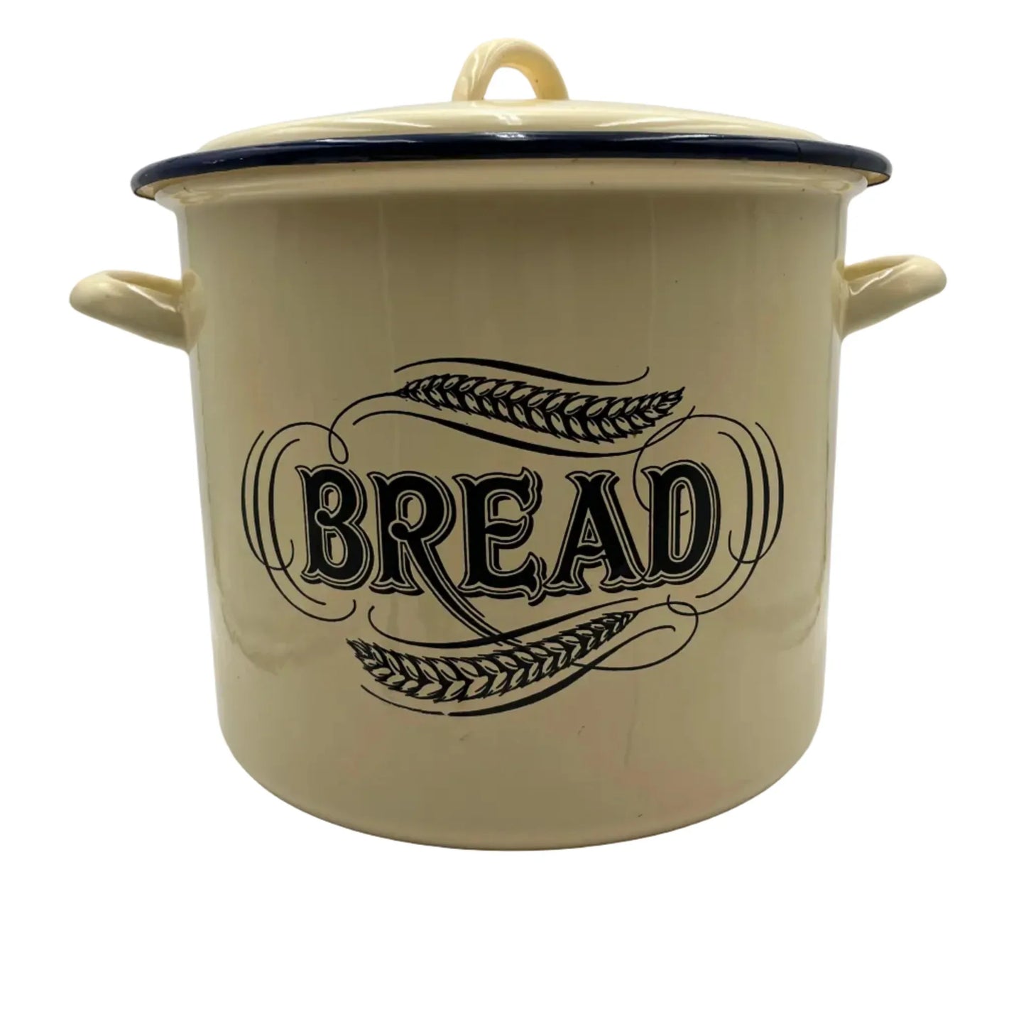Vintage 1899 Tala large round lidded pastel yellow enamel bread bin