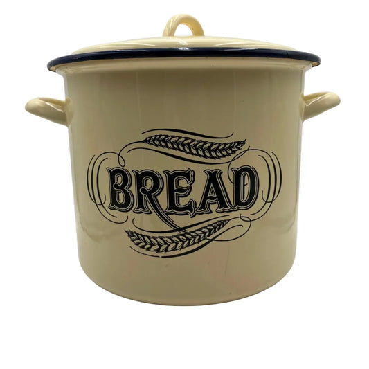Vintage 1899 Tala large round lidded pastel yellow enamel bread bin