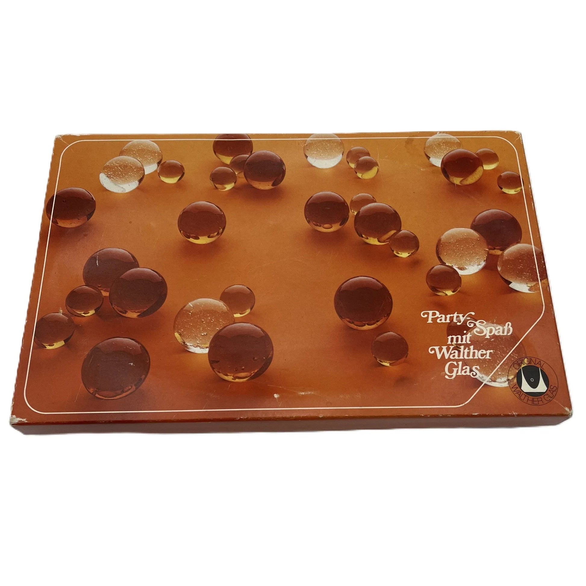 This is a vintage Walther Glas "Sweetheart" serving bowl, designed as a snack or sweets dish with a red heart and dot pattern. It is an oval, clear glass divided serving dish with a crimped edge.