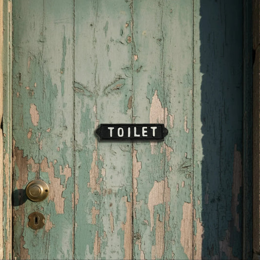 Add a touch of classic charm with this vintage-style cast iron “TOILET” sign. Hand-painted with a rustic finish, it’s the perfect accent for any bathroom door.