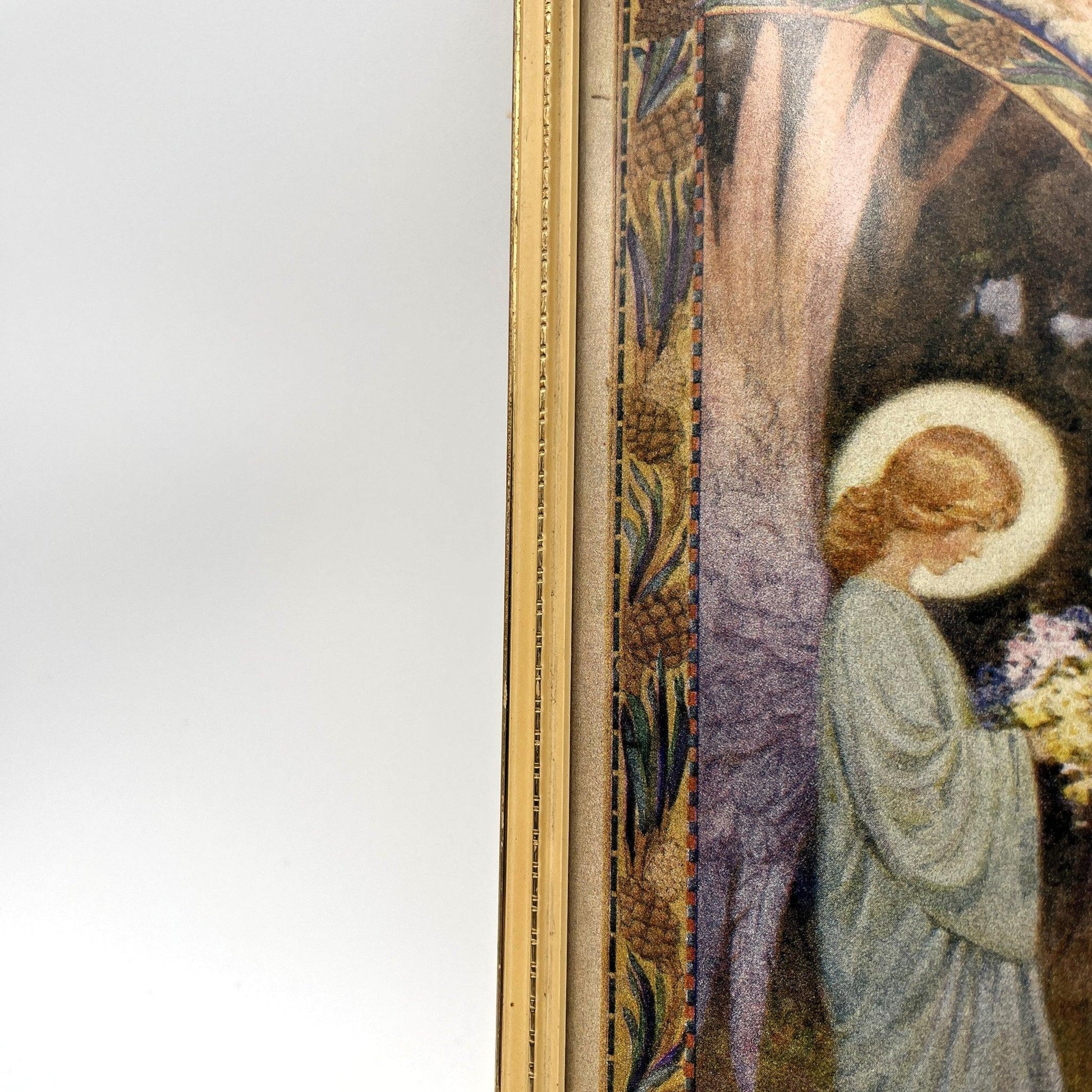 This is a vintage framed print of the illustration titled "All Things Bright and Beautiful" or "All Things Wise & Wonderful" by the English illustrator Margaret W.Tarrant (1888-1959). 

